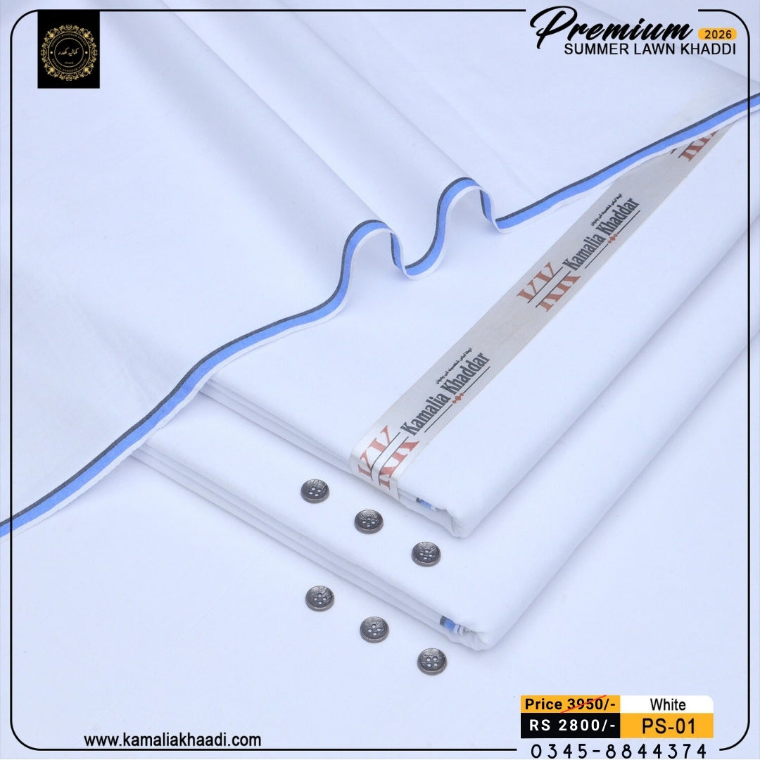 Premium Summer Lawn Khaddi - Pure White