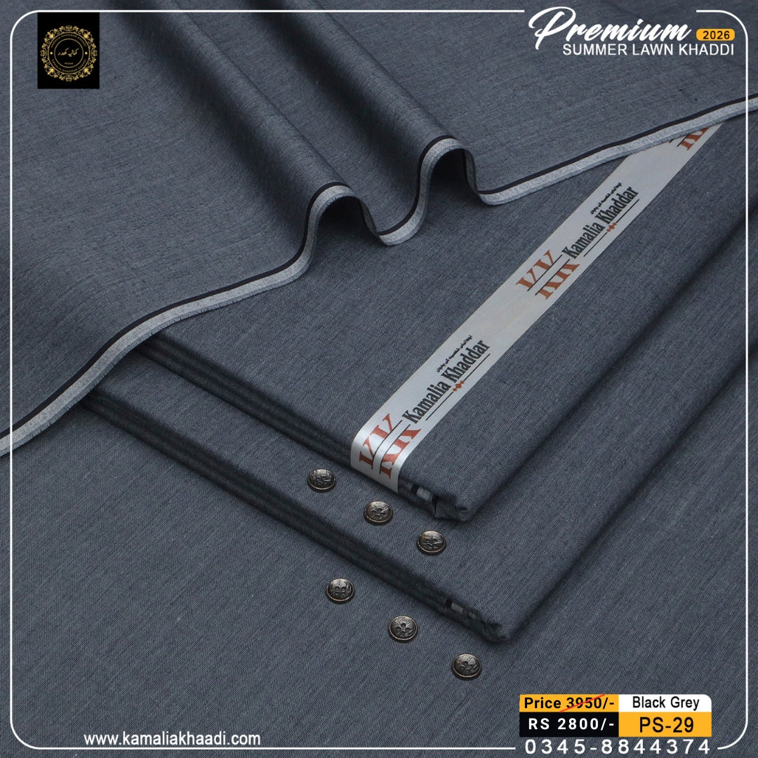 Premium Summer Lawn Khaddi - Black Grey
