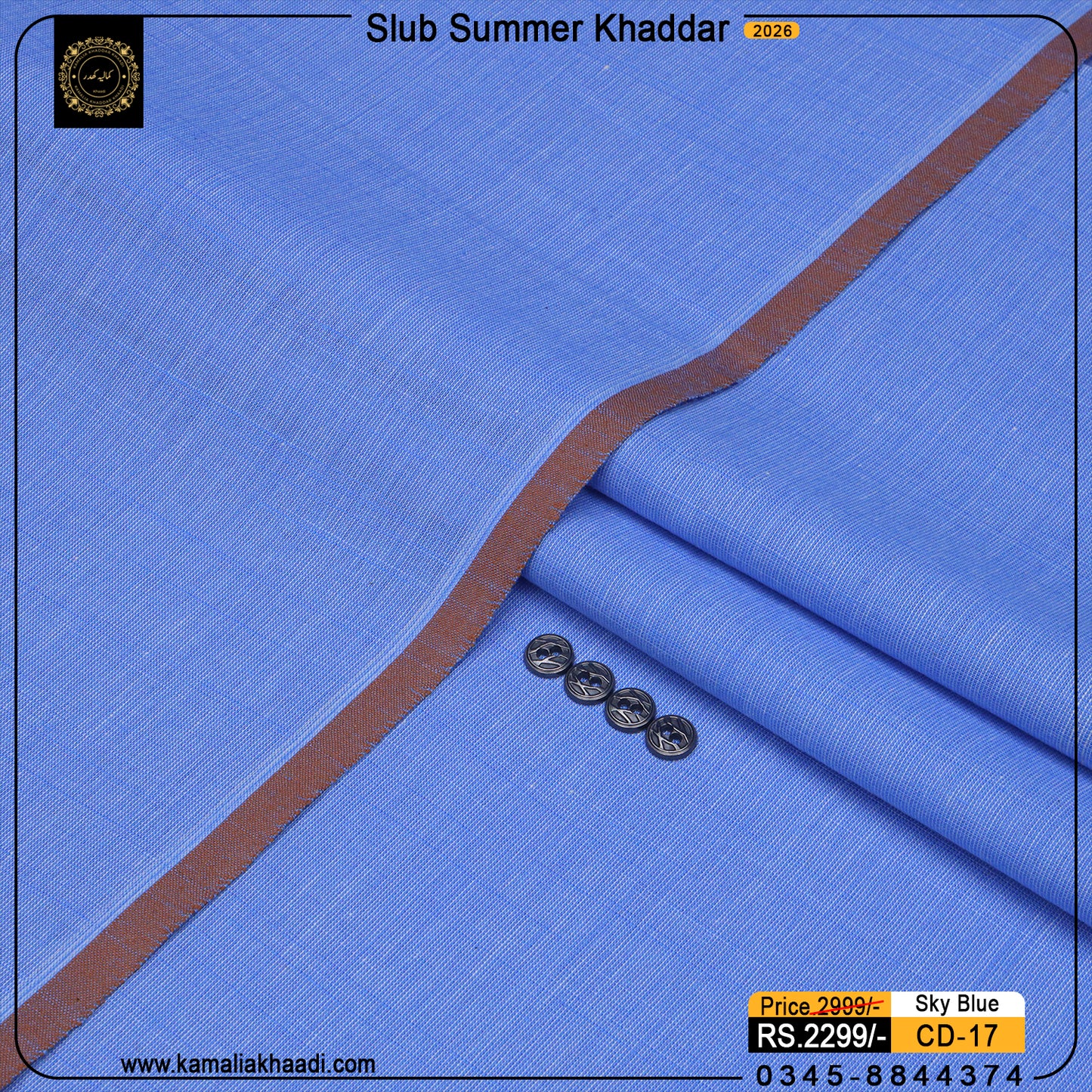 Summer Cotton Khaddi – Slub Sky Blue