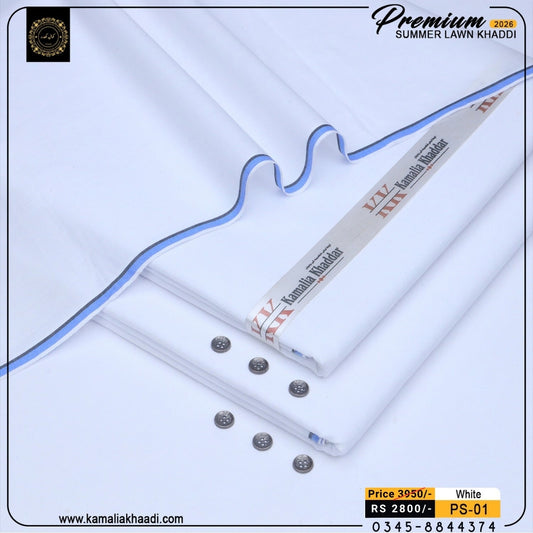 Premium Summer Lawn Khaddi - Pure White