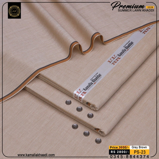 Premium Summer Lawn Khaddi - Grey Brown