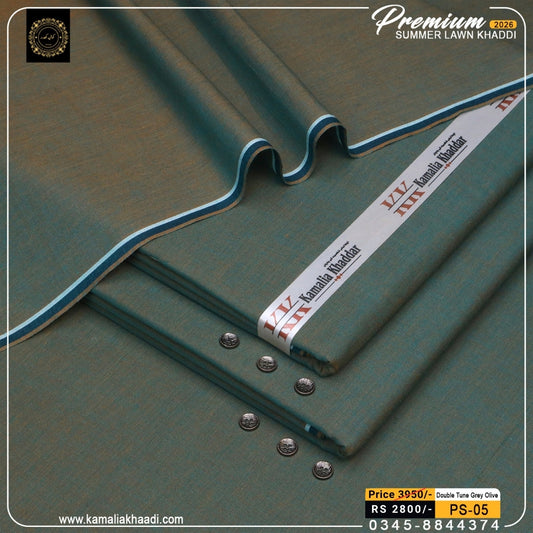 Premium Summer Lawn Khaddi - Double Tone Grey Olive