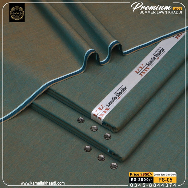 Premium Summer Lawn Khaddi - Double Tone Grey Olive