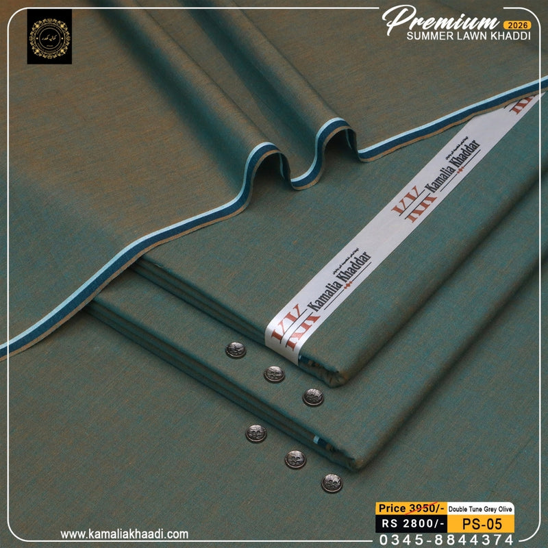 Premium Summer Lawn Khaddi - Double Tone Grey Olive