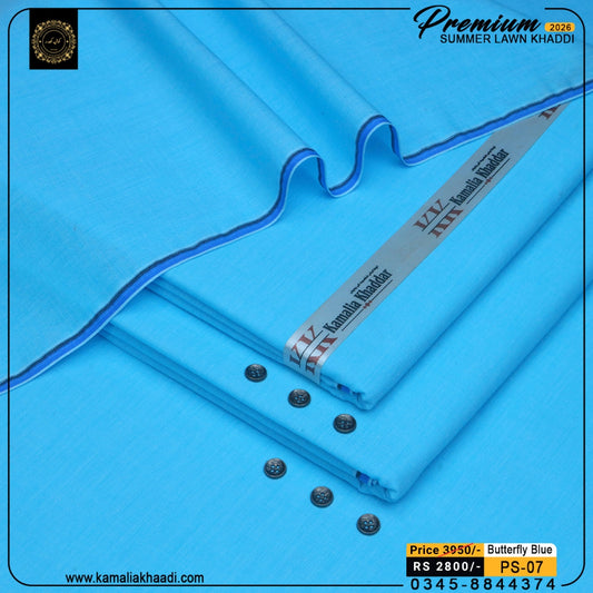 Premium Summer Lawn Khaddi - Butterfly Blue